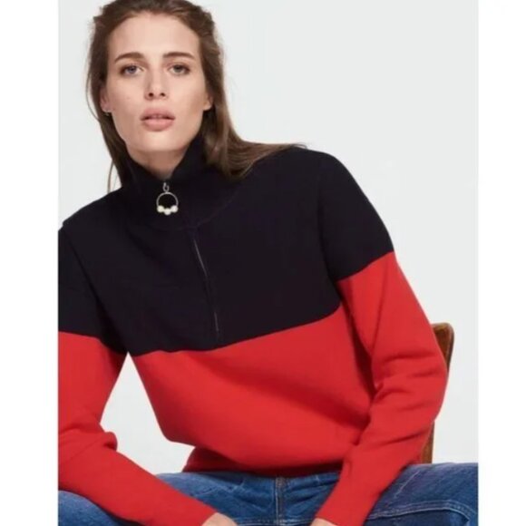 Sandro Paris Vega Colorblock Quarter Zip Sweater S - Picture 1 of 12